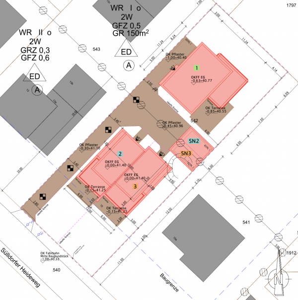 Neubau eines Doppelhauses in zweigeschossiger Bauweise und eines Einfamilienhauses