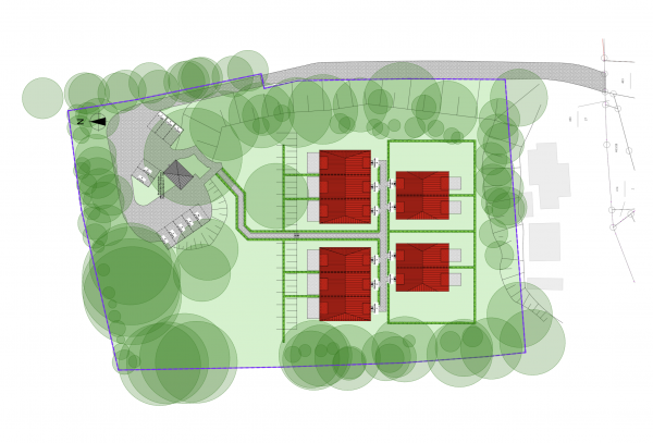 Neubau von zwei Doppelhäusern und zwei Reihenhäusern mit jeweils 3 Parteien
